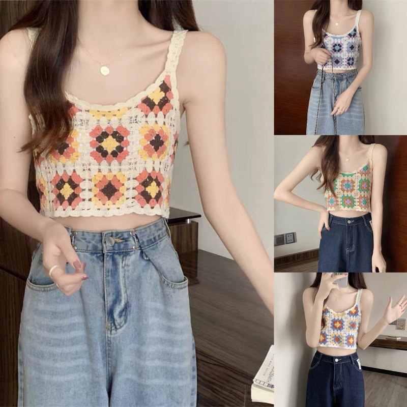 Áo Croptop Dệt Kim Màu Sắc Tương Phản Thời Trang Cho Nữ
