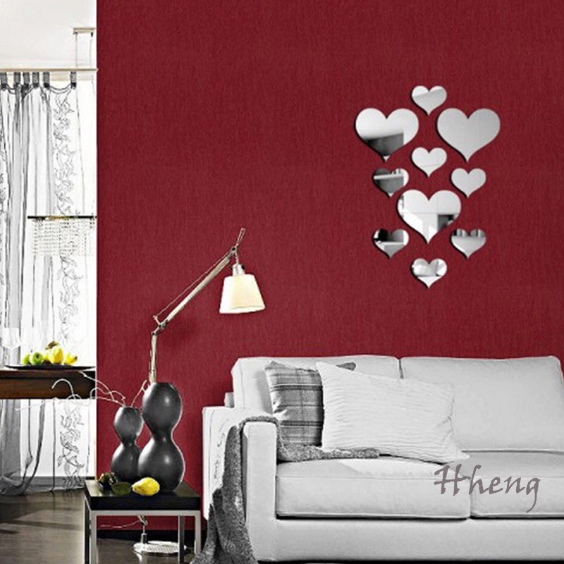 10 PCS Heart Shaped DIY Patterns TV Background Decor Mirror Wall Stickers Acrylic 3D Home Decal Living Room Murals