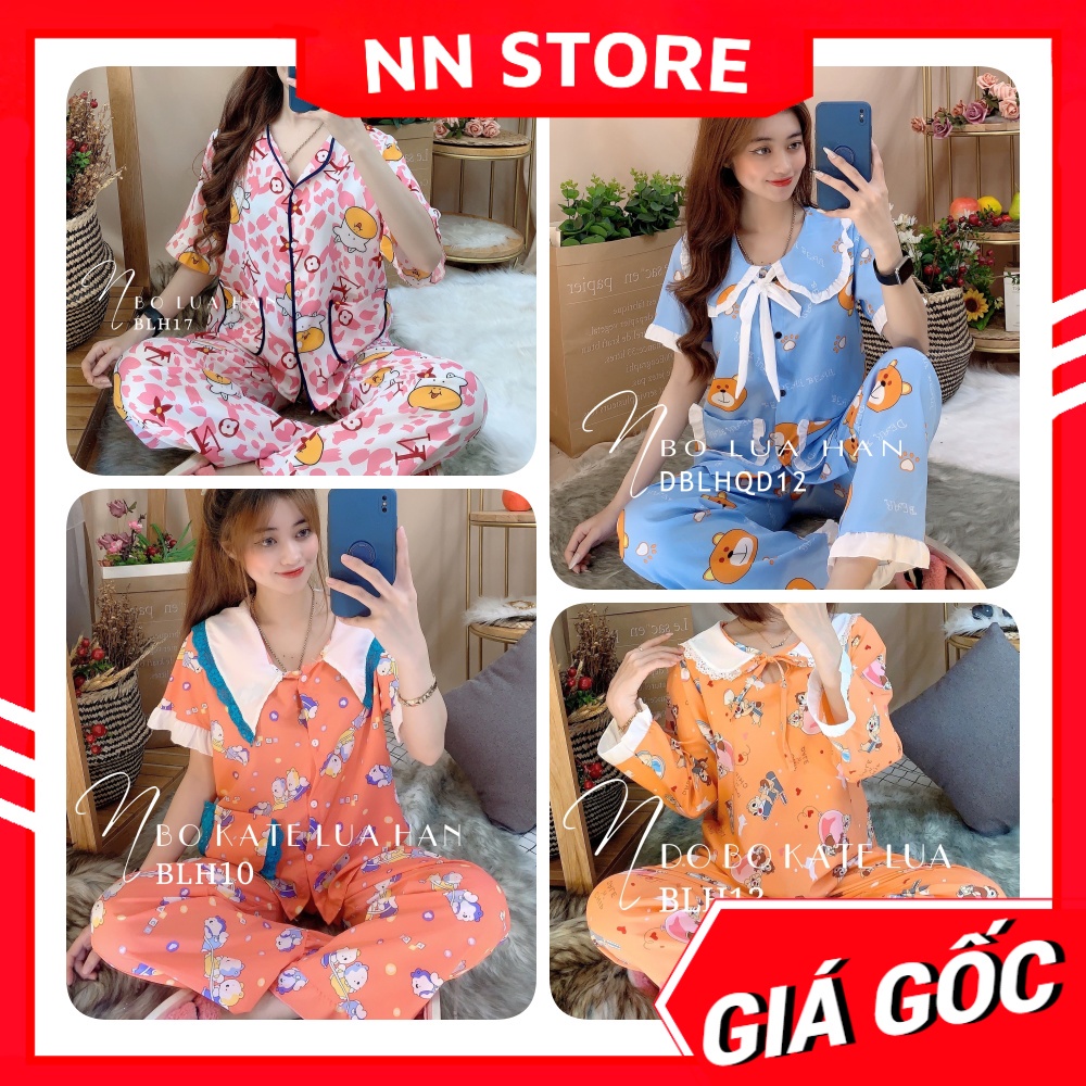 Đồ bộ nữ mặc nhà chất kate lụa siêu mềm mịn in hình bò sữa chuột Mickey Doremon Gấu in hoạt hình dễ thương BLH lụa hàn