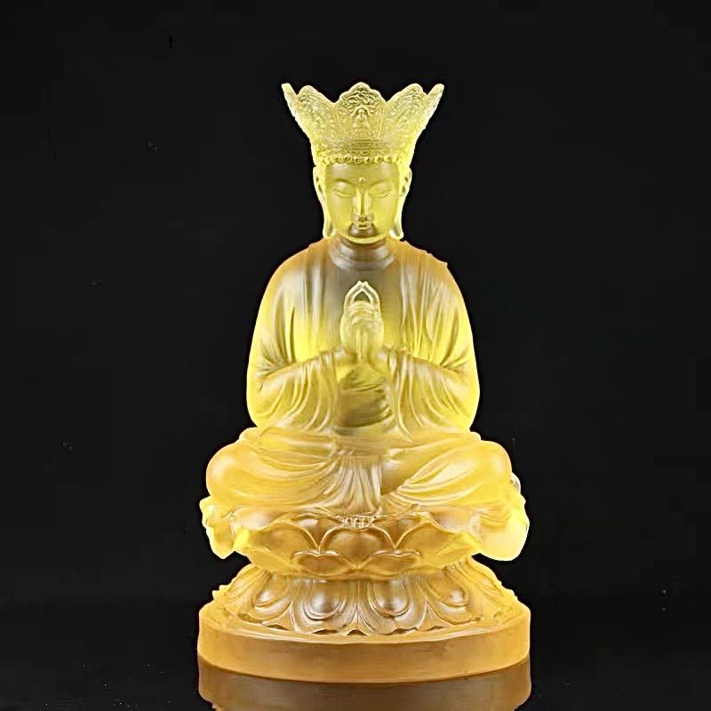 [PBMC]Tượng Đại Nhật Như Lai lưu ly 9'' - Vàng (Pho)