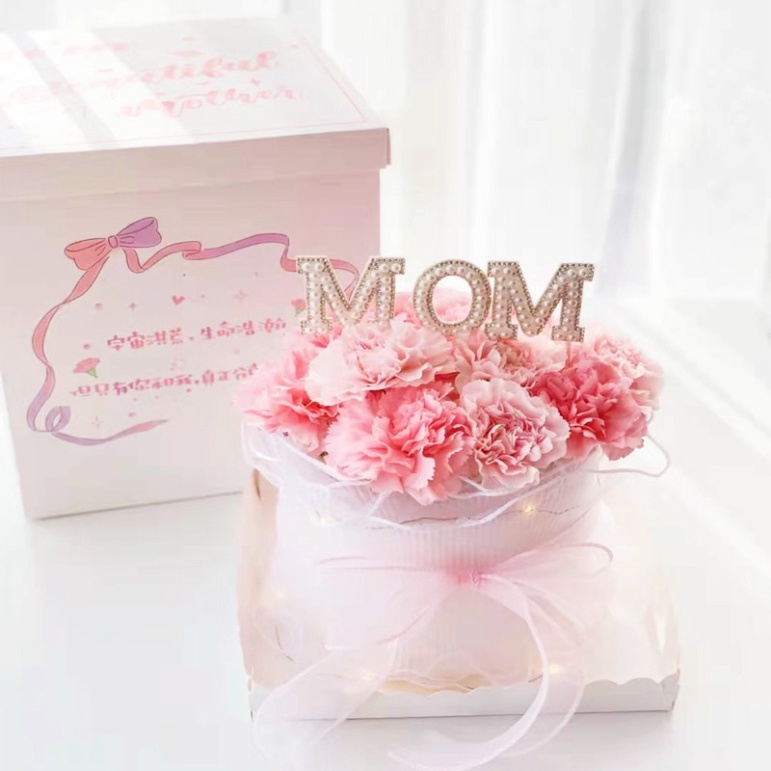 Trang trí bánh sinh nhật  set 3 que cắm MOM đính hạt
