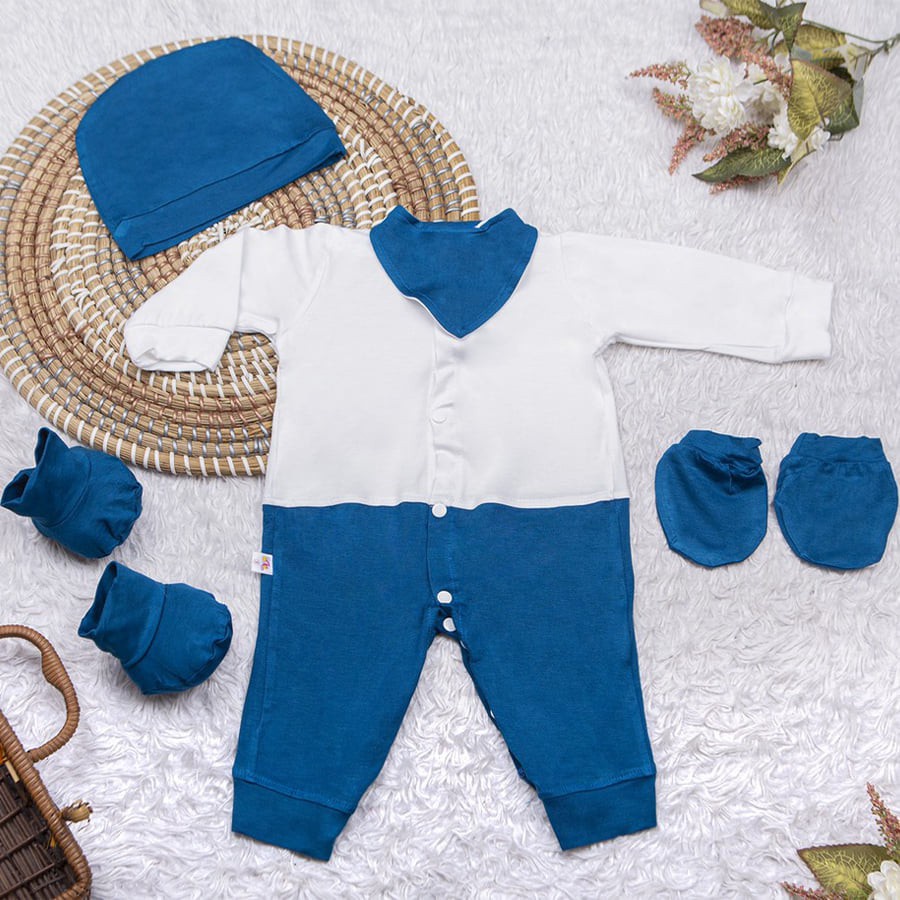 Body cho bé liền thân dài tay 5 món kèm mũ, yếm, set bao tay, chân - Little Bear