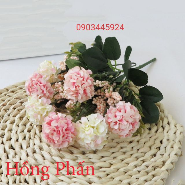 Hoa Giả- Cẩm Tú Cầu 7 Bông Mix Trộn Màu Cao 36cm