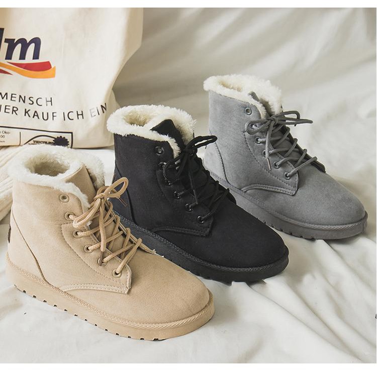 Boots Nữ Lót Lông Mùa Đông Siêu Ấm - Giày Boots Nữ Phong Cách Hàn Quốc