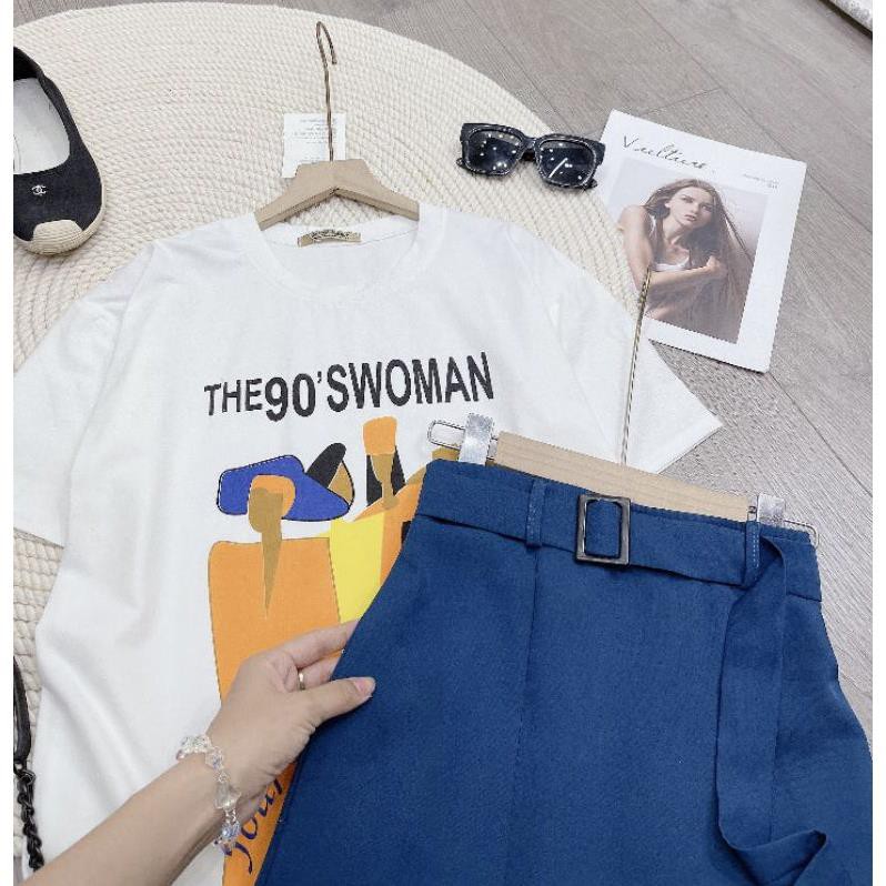 [ 𝐅𝐑𝐄𝐄 𝐒𝐇𝐈𝐏 ] SET ÁO HOẠT HÌNH WOMEN MIX CHÂN VÁY XẺ XANH DÀI