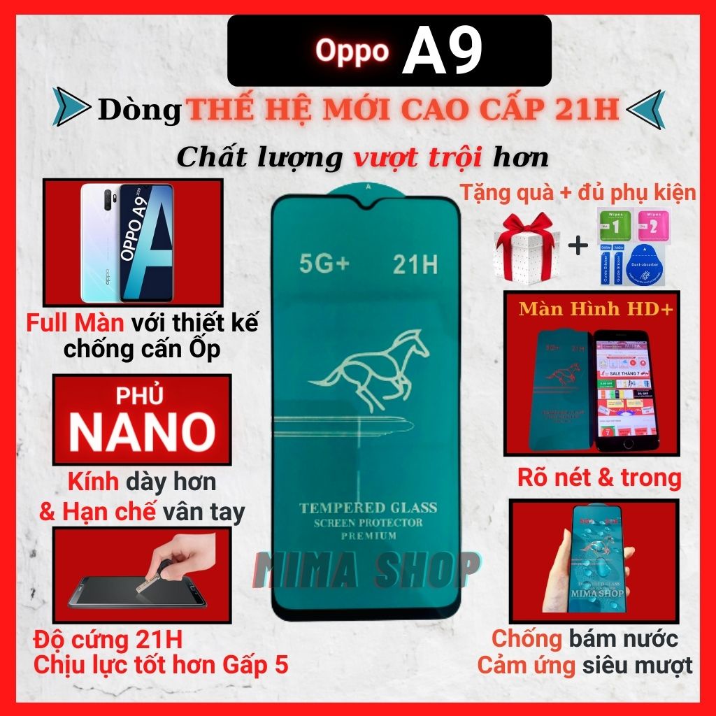 Kính cường lực Oppo A9 Full màn cao cấp OG+ độ cứng 21H siêu mượt chống bám vân tay [MIMA]