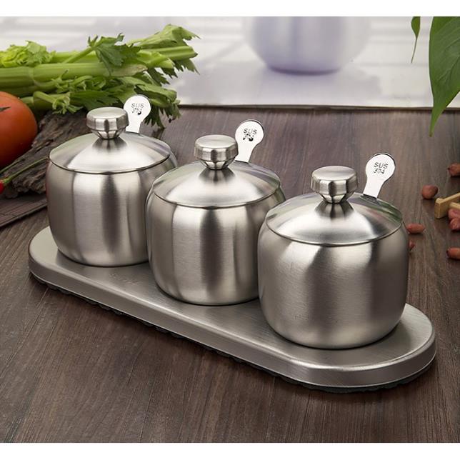 Bộ hũ đựng gia vị 3 ngăn inox 304 Kaihua A05