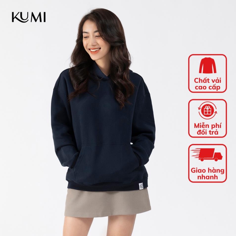 Áo Hoodie Nữ Dài Tay Có Mũ Chất Nỉ Bông Cao Cấp Kumi, Áo Nỉ Nữ Basic Có Mũ Thời Trang Trẻ Trung Năng Động - Xanh Than