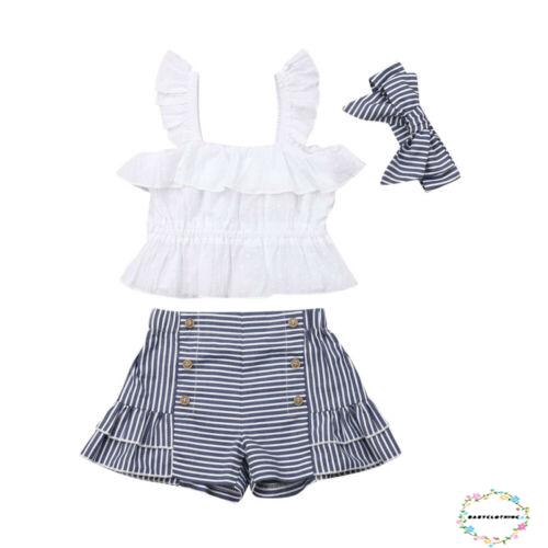 Set áo dây cộc tay + quần short + băng đô dễ thương cho bé gái