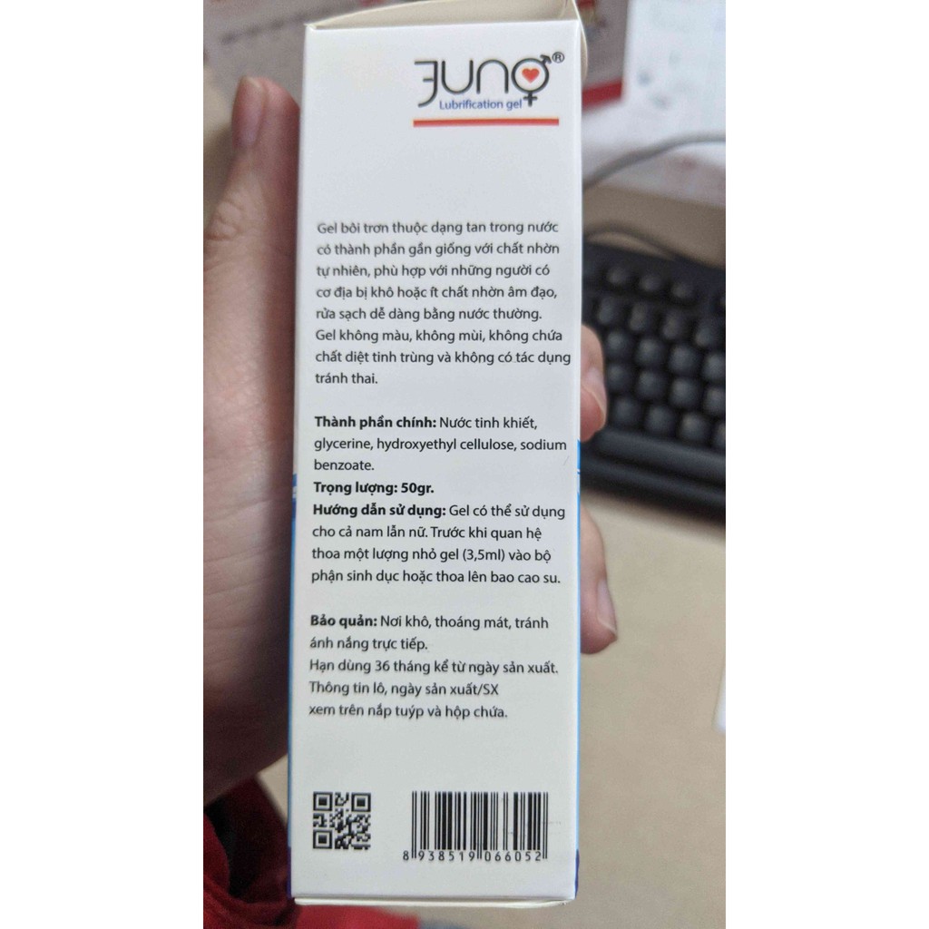 Gel bôi trơn không dị ứng JUNO -  tạo cảm giác mát lạnh, gần gũi, dễ dàng rửa sạch,  tuýp 50g - Soleil shop