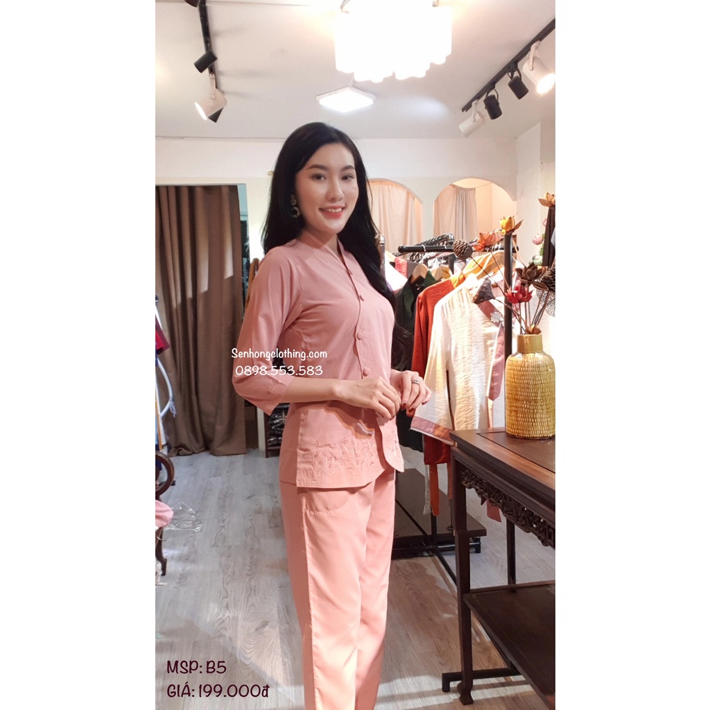ĐỒ BỘ PHẬT TỬ # set quần áo đi chùa vải Kate nhẹ mát # đồ lam nữ thêu hoa cỏ nhẹ nhàng
