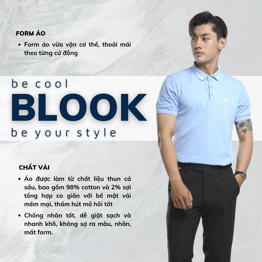 Áo polo nam slimfit BLOOK vải cotton 5 màu in logo BS mã 42613 (HÌNH THẬT)