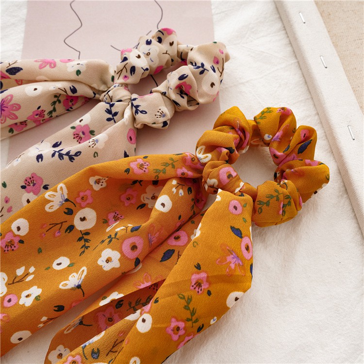 S39 Scrunchies thắt nơ vải hoa nhí xinh xắn