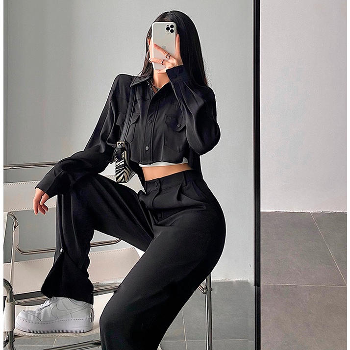 Quần ống rộng Ali Pant QD009 cúc bấm, cạp cao, vải dày dặn - Uni By Heart