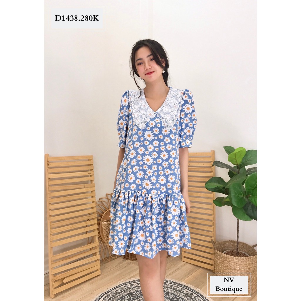 Đầm Nữ NHẬT VY Hoa Cúc Chất Lụa Đi Chơi Dáng Suông Màu Đen, Mint, Xanh Biển - D1438 | BigBuy360 - bigbuy360.vn