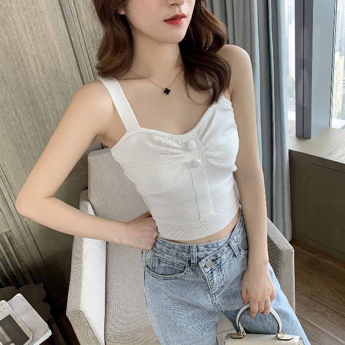 Áo hai dây ZHELIHANGFEI dệt kim dáng ngắn hở lưng thời trang gợi cảm