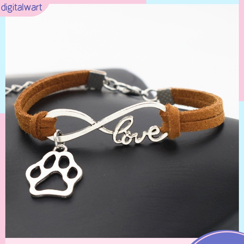 Vòng tay da thiết kế phối chữ love và bàn chân thú cưng dễ thương đáng yêu