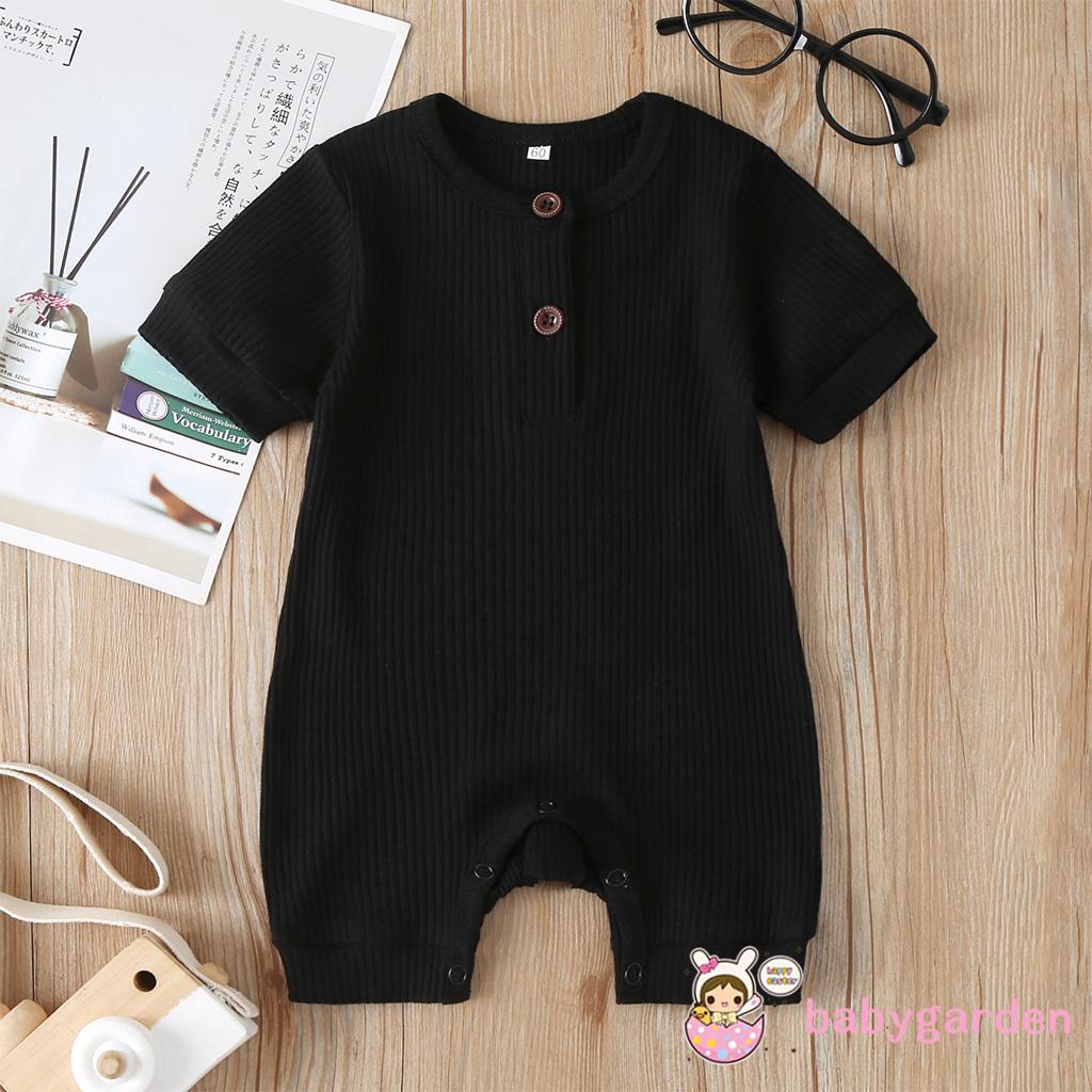 Áo Liền Quần Tay Ngắn Màu Trơn Dành Cho Em Bé