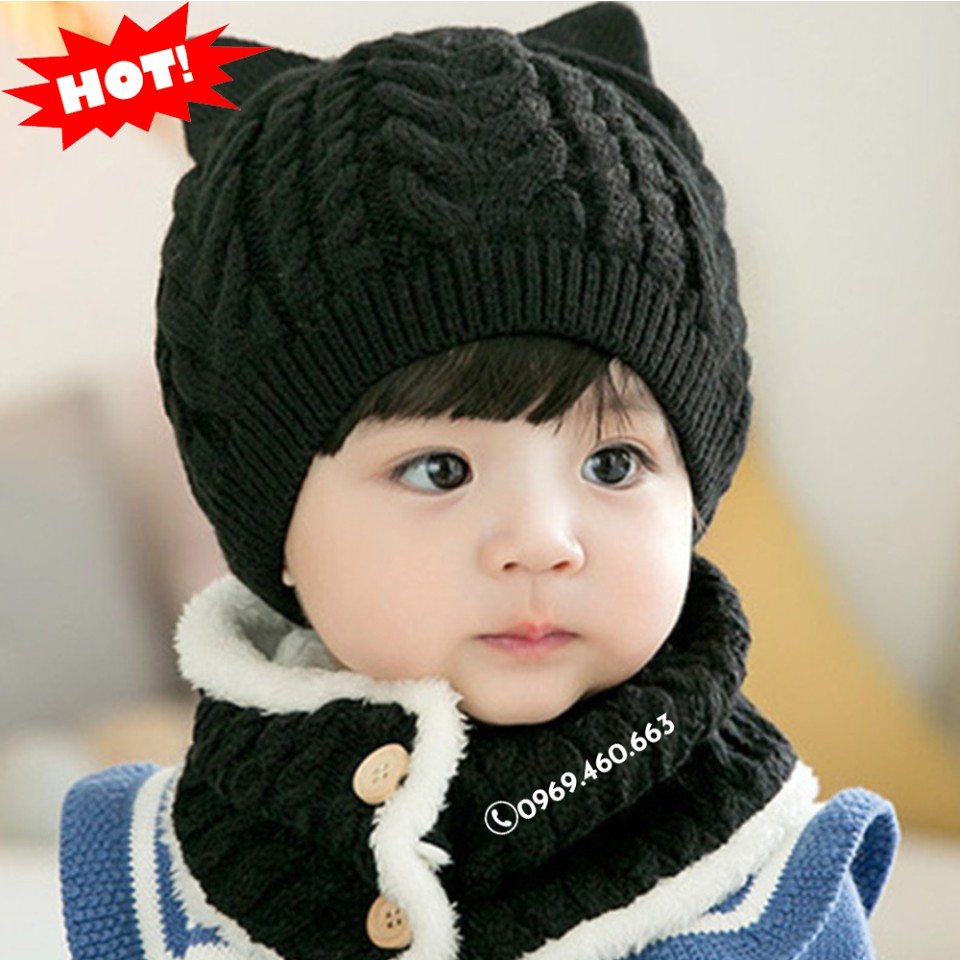 XẢ HÀNG Bộ Mũ Len Cho Bé Kèm Khăn Quàng Cổ. Nón Len Lót Lông Siêu Đẹp cho bé từ 1-4 Tuổi