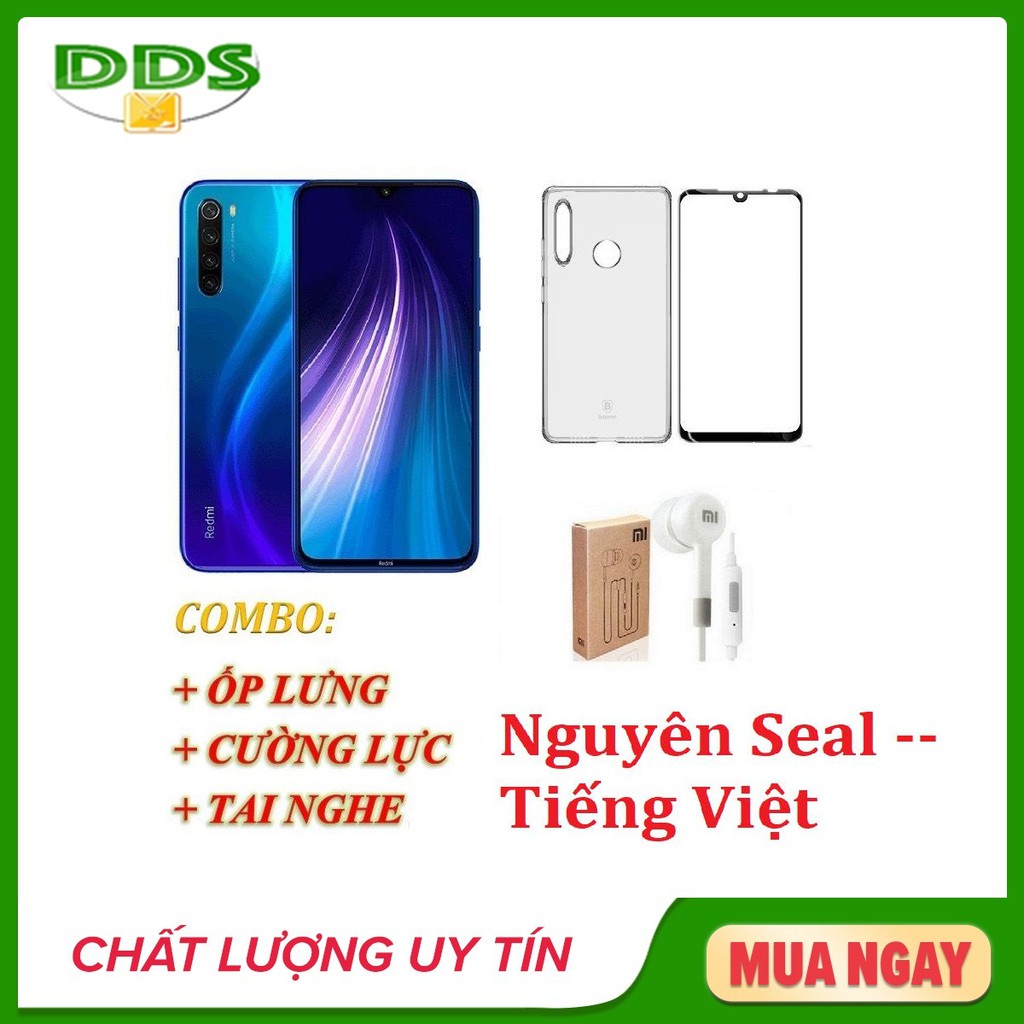 Điện thoại Xiaomi Redmi Note 8 Ram 4GB 64GB + Ốp lưng + Cường lực +Tai nghe - Hàng nhập khẩu