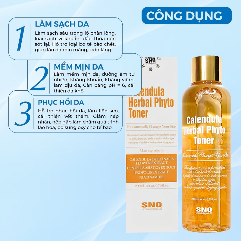 Nước Hoa Hồng Hoa Cúc Sno Calendula Herbal Phyto Nội Địa Hàn Quốc 200ml [CAM KẾT HÀNG CHÍNH HÃNG]