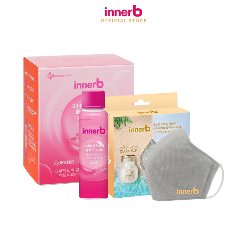 Combo Hộp nước uống Collagen Vitamin C sáng da InnerB Glowshot và Khẩu trang Innerb