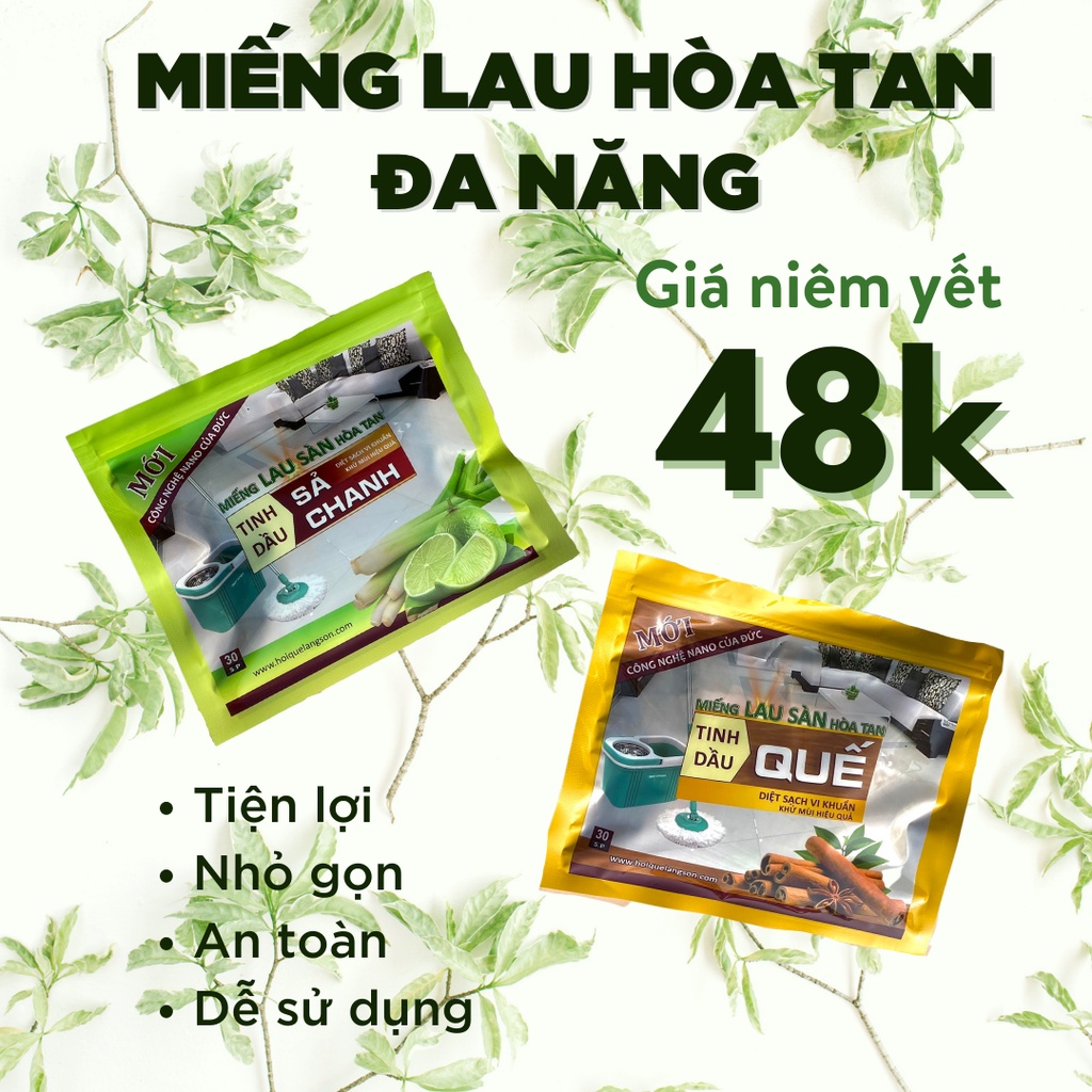 Túi 30 miếng Lau nhà hoà tan tinh dầu Quế, Sả chanh AFOREX dùng cho 30 lần