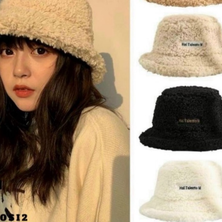 (Bán Buôn Sỉ) Mũ lông cừu bucket retro phong cách Hàn Quốc