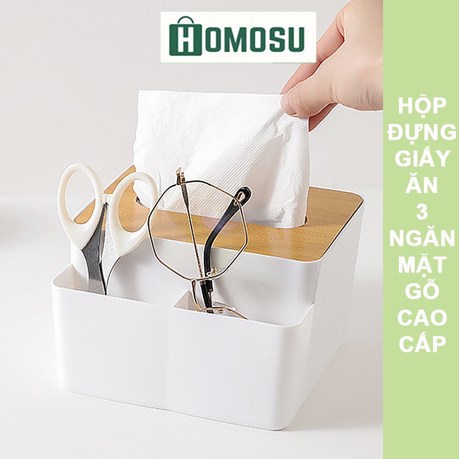 Hộp Đựng Giấy Ăn 3 Ngăn Để Bàn, Hộp Đựng Khăn Giấy Phòng Ăn, Phòng Khách Tiện Lợi Màu Trắng F005