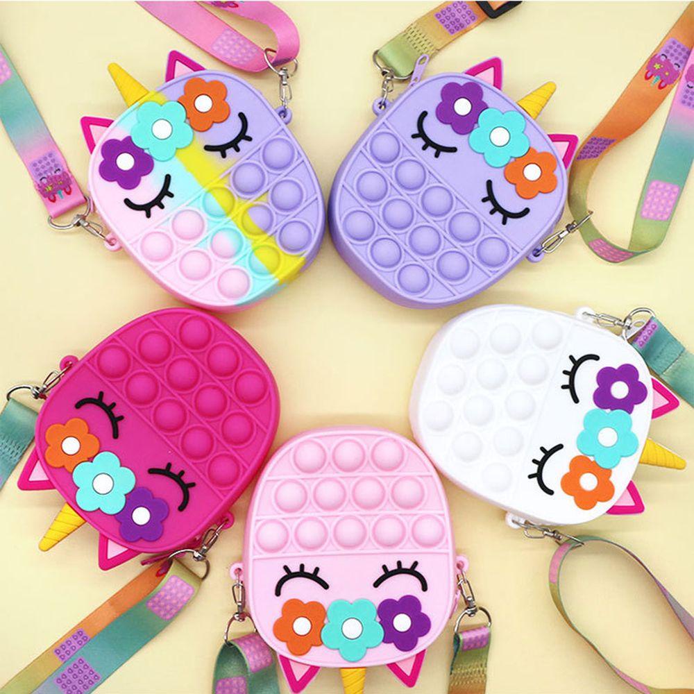 MIHAN1 Girls Unicorn Bag Stress Relief Messenger Bag Coin Purse Fidget Popper Squeeze Toy Decompression Toys Push Bubble Silicone Kids Gifts Handbags/Multicolor