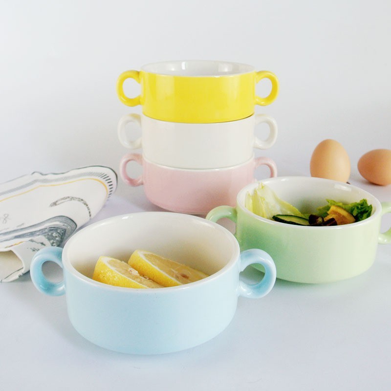 Bát sứ ăn dặm hình cốc 2 tai - Nhiều màu