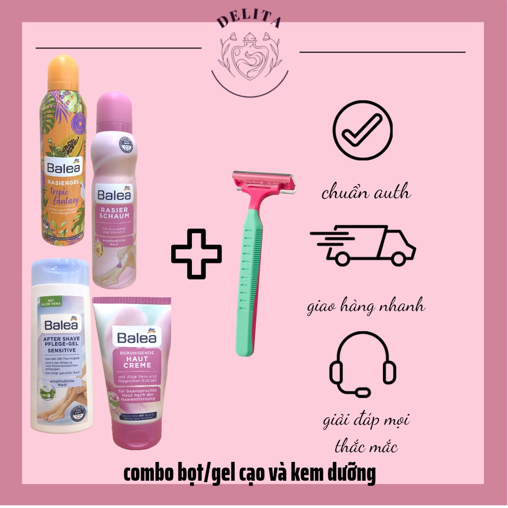 Combo bọt cạo lông, gel cạo lông Balea và kem dưỡng sau tẩy, cạo, wax lông Balea dành cho da thường 