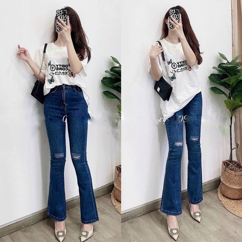 Quần Jeans Ống Loe BigSize Lưng Cao Trên Rốn Màu Đen/Xanh Đậm/Xanh Nhạt Co Giãn Mạnh Từ 60kg đến 98kg