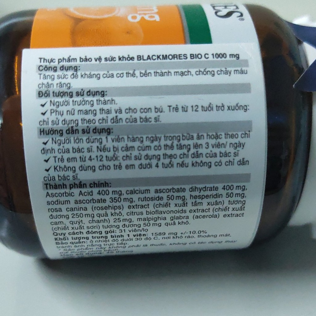 {Cam Kết Nhập Khẩu Chính Hãng Giấy Tờ Đầy Đủ} Viên Uống Vitamin C Tăng Sức Đề Kháng Blackmores Bio C 1000mg Hộp 31 viên | BigBuy360 - bigbuy360.vn