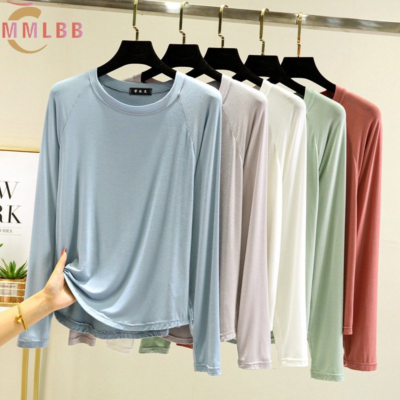 Áo Thun cotton modal Mỏng Tay Dài Cổ Tròn Dáng Rộng Thời Trang Xuân Thu Cho Nữ