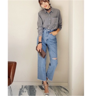 Quần Baggy Jean Ống Rộng Rách Gối Cá Tính Hot