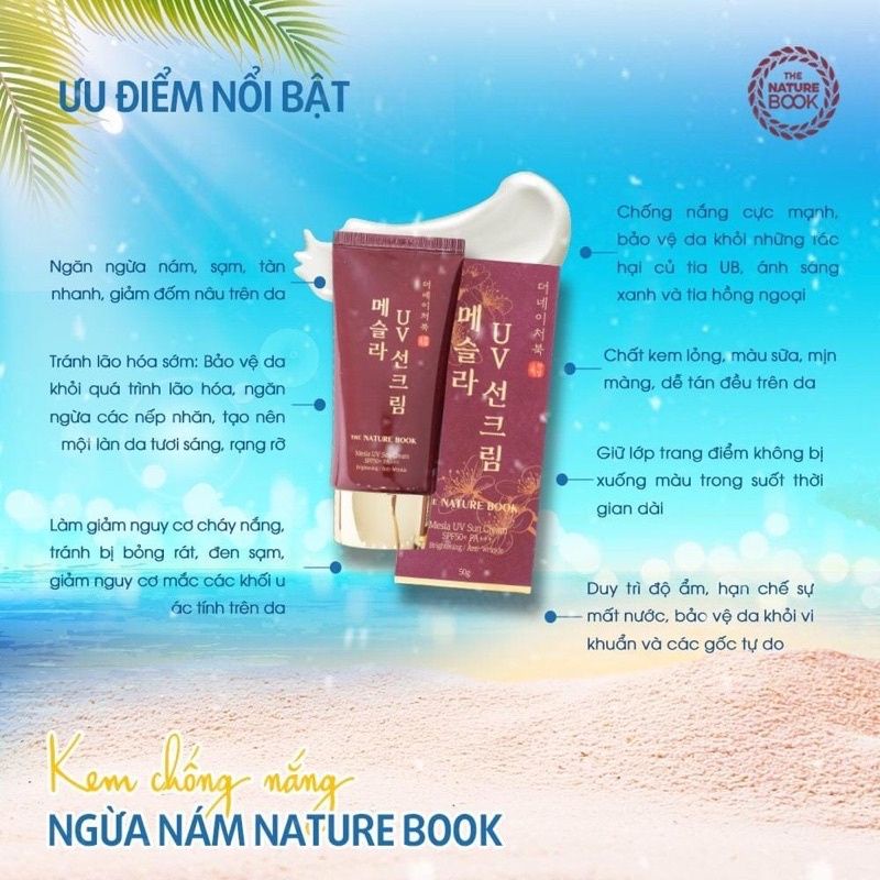 Kem chống nắng ngừa nám nature book, The Nature Book Mesla UV Sun Cream SPF50+ PA+++
