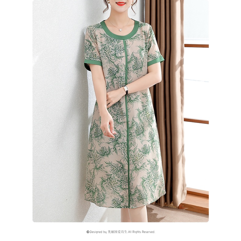 Đầm Tay Ngắn Plus Size Phong Cách Phương Tây Thời Trang Mùa Hè 2022 Cho Nữ Trung Niên