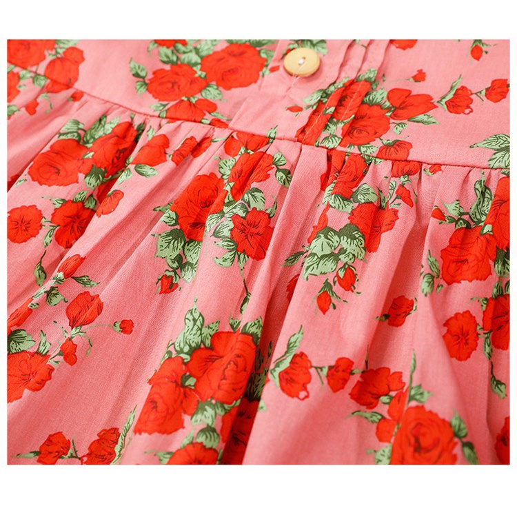 Váy bé gái đầm babydoll bé gái hoạ tiết hoa đỏ hồng size nhỡ G12