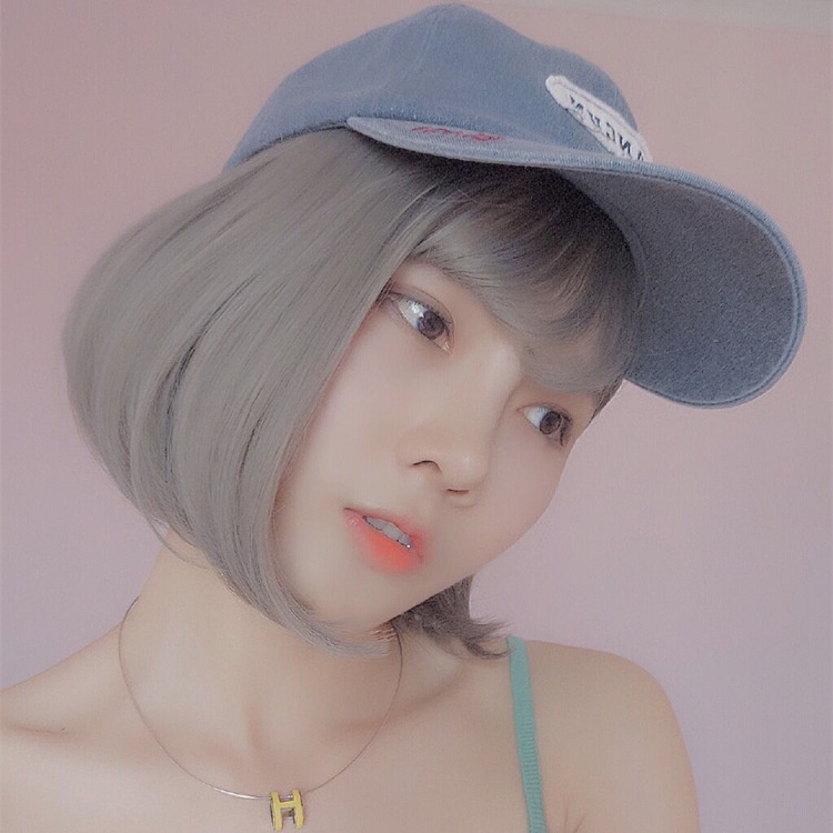 Bộ tóc giả ngắn thẳng màu xám phong cách Nhật Bản và Hàn Quốc cho nữ