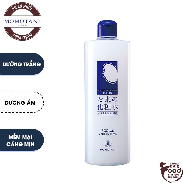 Nước Hoa Hồng Dưỡng Trắng Da Chiết Xuất Cám Gạo Momotani White Moisture Lotion 500ml