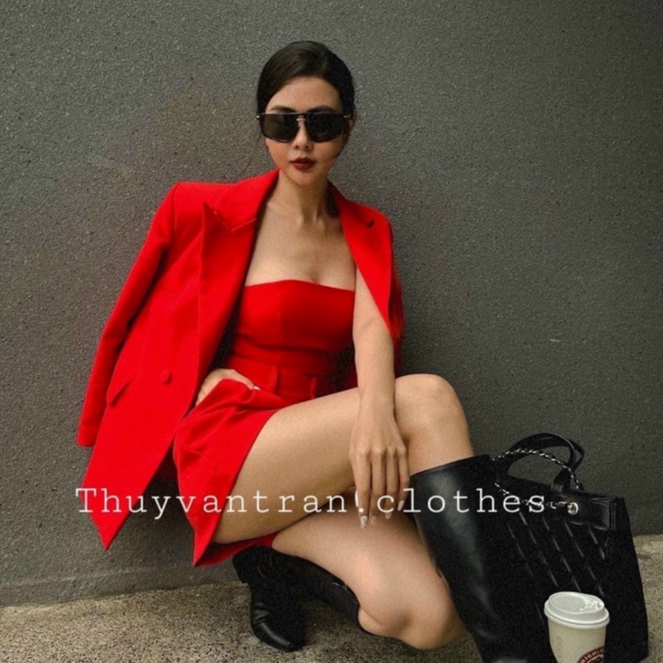 Set vest đùi 3 món áo cúc ngực kèm quần short áo khoác cực trẻ trung cá tính cho nàng đi chơi dự tiệc