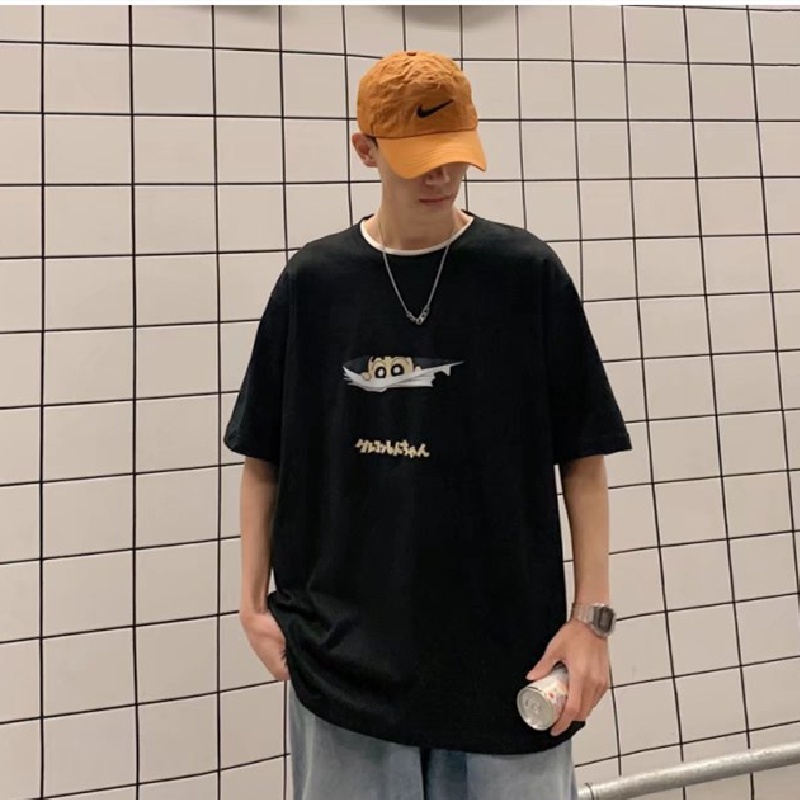 Áo Thun Tay Ngắn Dáng Rộng In Họa Tiết Hoạt Hình Phong Cách Hip Hop Hàn Quốc Thời Trang Cho Nam