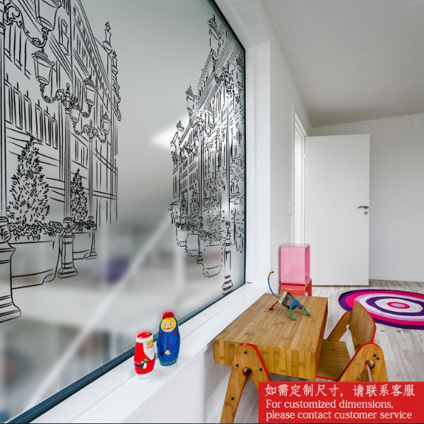 Decal trang trí kính cao cấp tranh vẽ Nhà trắng đen ( 60cm x 58cm )