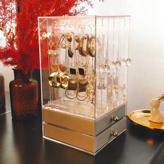 Hộp đựng trang sức, treo khuyên tai 3 cánh + 2 ngăn kéo