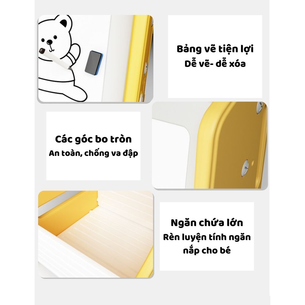 Bàn học kệ sách bảng vẽ từ tính kệ đựng đồ đa năng cho bé hỗ trợ bé học và phát triển tư duy có kèm ghế ngồi
