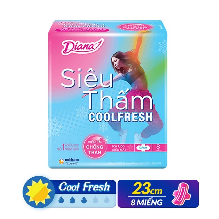 [BVS] Băng vệ sinh Diana Cool Fresh Siêu mỏng Cánh/ Không Cánh Siêu thấm