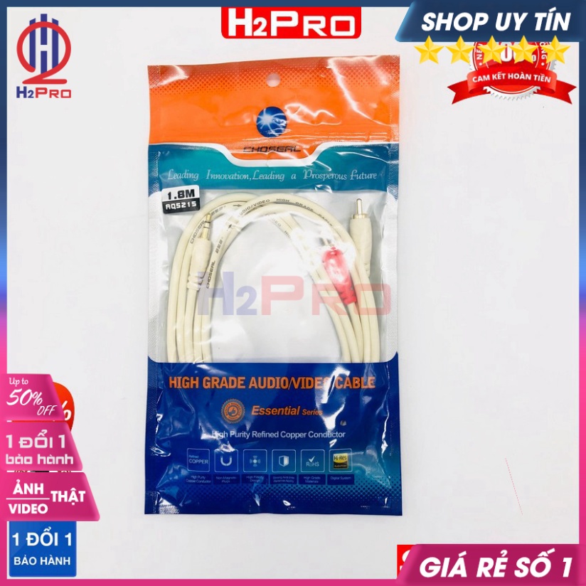 Dây Av 1 Ra 2 Choseal AQ5215, Dây Loa 1 Đầu 3.5 Ra 2 Đầu Av Cao Cấp Dài 1.8M, 3M, 5M, 10M, Chống Sôi, Nhiễu-H2Pro Tech