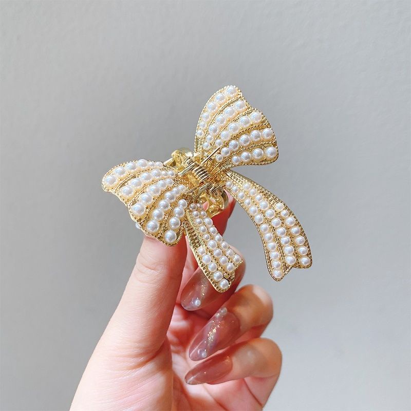 ✨✨Kẹp Tóc Nơ Đính Đá Và Ngọc Trai Giả Phong Cách Vintage Mới