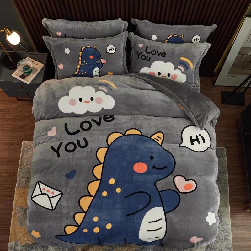 BỘ CHĂN GA GỐI NỈ NHUNG HOẠT HÌNH KHỦNG LONG SAY HI